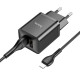 Juodas 2.1A 2xUSB-A pakrovėjas + USB-A - Lightning 100cm laidas "Hoco N25"