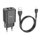 Juodas 2.1A 2xUSB-A pakrovėjas + USB-A - Lightning 100cm laidas "Hoco N25"