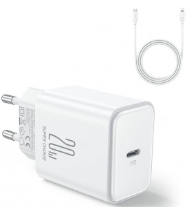 Baltas PD20W 1xUSB-C pakrovėjas + USB-C - Lightning 100cm laidas "Joyroom JR-TCF06"