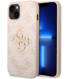 Rožinis dėklas Apple iPhone 15 telefonui "Guess PU 4G Metal Logo Case"