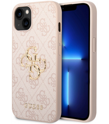 Rožinis dėklas Apple iPhone 15 telefonui "Guess PU 4G Metal Logo Case"