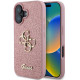 Rožinis dėklas Apple iPhone 16 telefonui "Guess PU Fixed Glitter 4G Metal Logo Case"