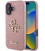 Rožinis dėklas Apple iPhone 16 telefonui "Guess PU Fixed Glitter 4G Metal Logo Case"