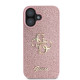 Rožinis dėklas Apple iPhone 16 telefonui "Guess PU Fixed Glitter 4G Metal Logo Case"