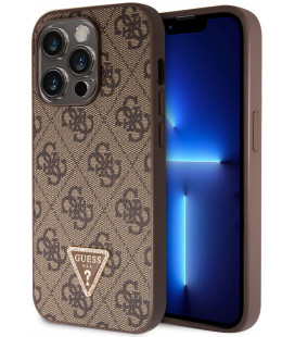 Rudas dėklas Apple iPhone 15 Pro telefonui "Guess PU 4G Strass Triangle Metal Logo Case"