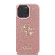 Rožinis dėklas Apple iPhone 16 Pro telefonui "Guess PU Fixed Glitter 4G Metal Logo Case"