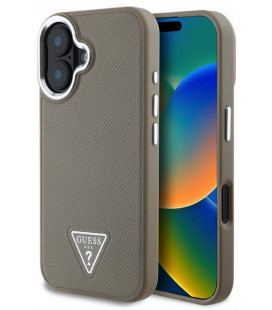 Rudas dėklas Apple iPhone 16 telefonui "Guess PU Grained Triangle Logo Case"