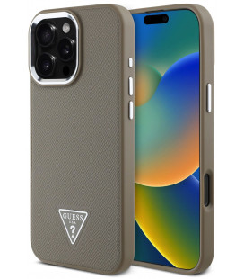 Rudas dėklas Apple iPhone 16 Pro Max telefonui "Guess PU Grained Triangle Logo Case"