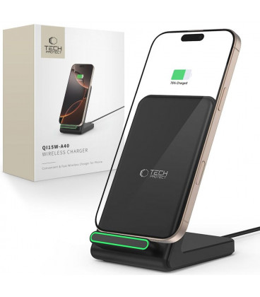 Juodas belaidis 15W pakrovėjas - stovas "Tech-Protect Qi15W-A40 Wireless Charger"