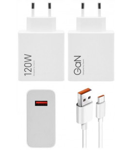 Originalus baltas Xiaomi 120W GaN 1xUSB-A pakrovėjas + USB-A - USB-C 6A laidas "Xiaomi MDY-14-EE"