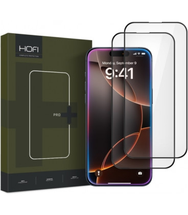 Juodas apsauginis grūdintas stiklas Apple iPhone 16 Pro / 17 / 17 Pro telefonui "HOFI Glass Pro+ 2-Pack"