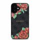 Juodas dėklas Apple iPhone 16 telefonui "Guess PU Leather 4G Roses MagSafe Case"