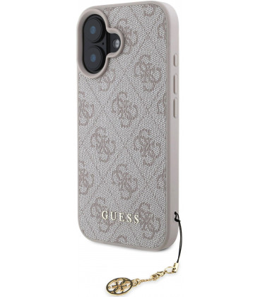 Rožinis dėklas Apple iPhone 16 telefonui "Guess 4G Charm Case"