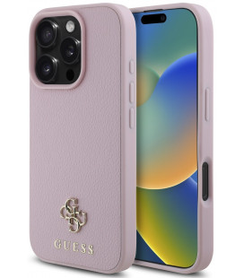 Rožinis dėklas Apple iPhone 16 Pro Max telefonui "Guess PU Grained 4G Small Metal Logo MagSafe Case"