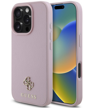 Rožinis dėklas Apple iPhone 16 Pro Max telefonui "Guess PU Grained 4G Small Metal Logo MagSafe Case"