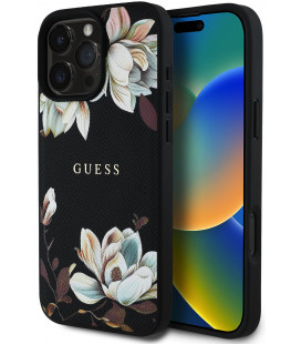 Juodas dėklas Apple iPhone 16 Pro telefonui "Guess PU Grained Magnolia MagSafe Case"