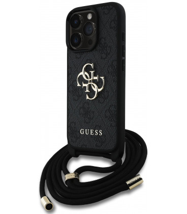 Juodas dėklas Apple iPhone 16 Pro telefonui "Guess PU 4G Metal Logo Crossbody Strap Case"