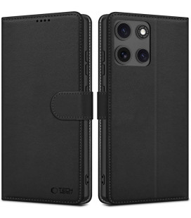 Matinis juodas atverčiamas dėklas Motorola Moto G15 / G15 Power / G17 / G17 Power telefonui "Tech-Protect Wallet"