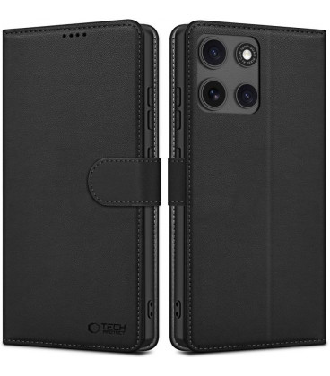 Matinis juodas atverčiamas dėklas Motorola Moto G15 / G15 Power / G17 / G17 Power telefonui "Tech-Protect Wallet"
