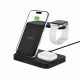 Juodas belaidis 15W pakrovėjas - stovas Android / Apple telefonams "Tech-Protect Qi15W-A37 3in1 Wireless Charger"