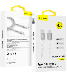 Baltas USB-C - USB-C PD100W 100cm laidas "Blavec Cable Raptor Braided"