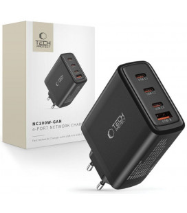 Juodas 3xType-C + 1xUSB PD100W/QC3.0 pakrovėjas "Tech-Protect NC100W-GAN 4-Port"