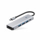 Pilkas adapteris - šakotuvas Type-C + USB3.0 + HDMI 4K 60HZ + PD100W "Tech-Protect HB01 Hub 5in1"