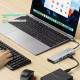 Pilkas adapteris - šakotuvas Type-C + USB3.0 + HDMI 4K 60HZ + PD100W "Tech-Protect HB01 Hub 5in1"
