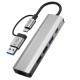 Pilkas adapteris - šakotuvas Type-C + USB2.0 + USB3.0 + RJ45 "Tech-Protect HB03 Hub 5in1"