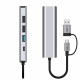 Pilkas adapteris - šakotuvas Type-C + USB2.0 + USB3.0 + RJ45 "Tech-Protect HB03 Hub 5in1"