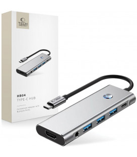 Pilkas adapteris - šakotuvas Type-C + USB2.0 + USB3.0 + HDMI 4K 60HZ + SD/TF + PD100W + AV3.5 "Tech-Protect HB04 Hub 9in1"