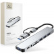 Pilkas adapteris - šakotuvas Type-C + USB2.0 + USB3.0 + SD/TF + AV3.5 "Tech-Protect HB05 Hub 8in1"