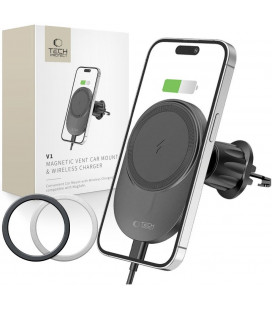 Juodas automobilinis magnetinis telefono laikiklis su 15W belaidžiu krovimu "Tech-Protect MM15W-V1 Vent Manetic Magsafe"