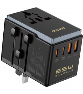 Juodas kelioninis adapteris 65W ES / JAV / JP / AUS / JK 2x USB-C, 2x USB-A "Dudao A65Pro"
