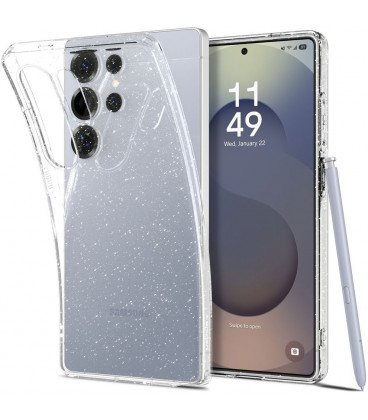 Skaidrus dėklas su blizgučiais Samsung Galaxy S25 Ultra telefonui "Spigen Liquid Crystal Glitter"