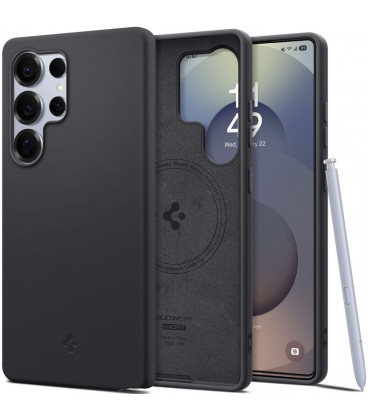Juodas dėklas Samsung Galaxy S25 Ultra telefonui "Spigen Silicone Fit Mag Magsafe"