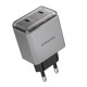 Pilkas 2xUSB-C PD40W GaN pakrovėjas "Borofone Wall Charger BN21 Lena"