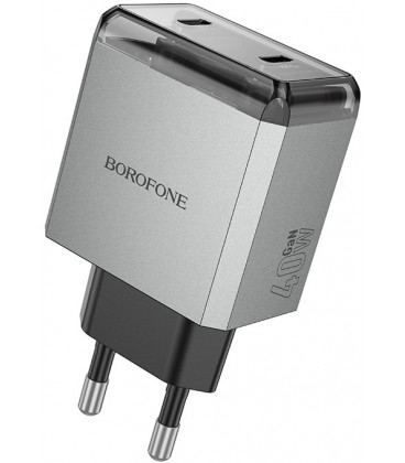 Pilkas 2xUSB-C PD40W GaN pakrovėjas "Borofone Wall Charger BN21 Lena"