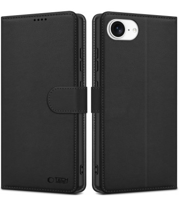 Juodas atverčiamas dėklas Apple iPhone 16E / 17E telefonui "Tech-Protect Wallet"