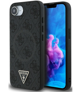 Juodas dėklas Apple iPhone 16E / 17E telefonui "Guess PU 4G Strass Triangle Metal Logo Case"