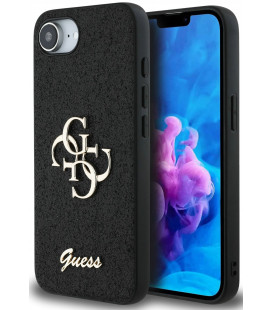 Juodas dėklas Apple iPhone 16E / 17E telefonui "Guess PU Fixed Glitter 4G Metal Logo Case"