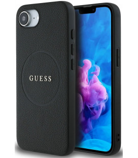 Juodas dėklas Apple iPhone 16E / 17E telefonui "Guess PU Grained Classic Logo MagSafe Case"
