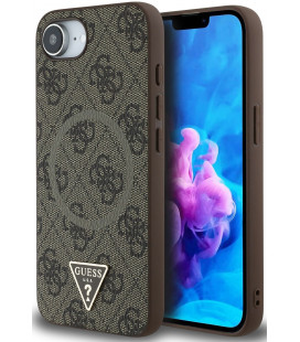 Rudas dėklas Apple iPhone 16E / 17E telefonui "Guess PU 4G Strass Triangle Metal Logo Case"