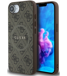 Rudas dėklas Apple iPhone 16E / 17E telefonui "Guess PU Leather 4G Colored Ring MagSafe Case"