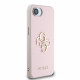 Rožinis dėklas Apple iPhone 16E telefonui "Guess PU Grained 4G Metal Logo Case"