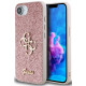 Rožinis dėklas Apple iPhone 16E telefonui "Guess PU Fixed Glitter 4G Metal Logo Case"