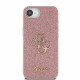 Rožinis dėklas Apple iPhone 16E / 17E telefonui "Guess PU Fixed Glitter 4G Metal Logo Case"