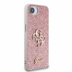 Rožinis dėklas Apple iPhone 16E telefonui "Guess PU Fixed Glitter 4G Metal Logo Case"