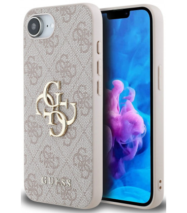 Rožinis dėklas Apple iPhone 16E / 17E telefonui "Guess PU 4G Metal Logo Case"