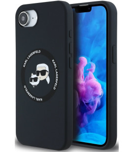 Juodas dėklas Apple iPhone 16E / 17E telefonui "Karl Lagerfeld Liquid Silicone K&CH Heads MagSafe Case"